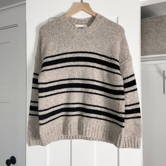 Ba&sh Bosco Striped Wool & Mohair Blend Sweater Pullover Grey Beige Black Small - Picture 3 of 13